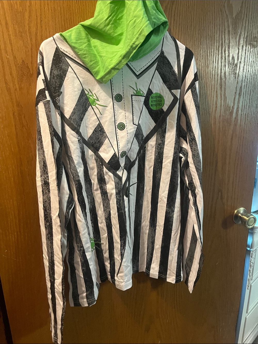 🎃🎃 Beetlejuice Black & White Striped Hoodie with Neon Green Hood